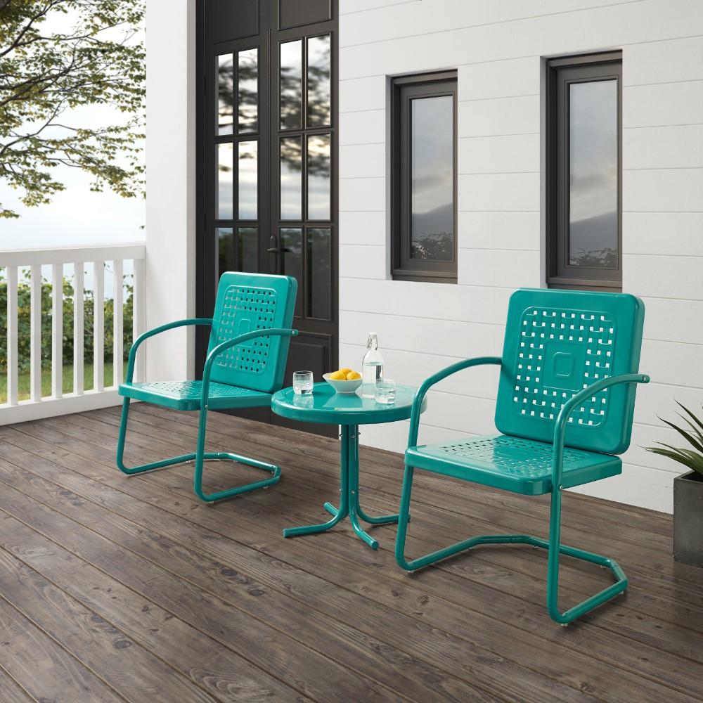 Crosley Furniture - Bates 3 Piece Outdoor Chair Set Turquoise Gloss - Side Table & 2 Chairs - KO10019TU veiw 8