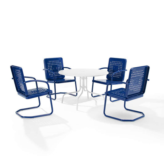 Crosley Furniture - Bates 5Pc Outdoor Metal Dining Set Navy Gloss/White Satin - Dining Table & 4 Armchairs - KO10017NV veiw 2