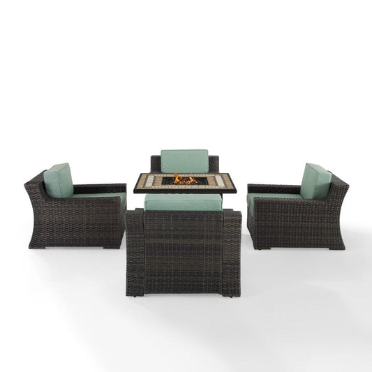 Crosley Furniture - Beaufort 5 Piece Outdoor Wicker Chair Set With Fire Table Mist/Brown - Fire Table & 4 Chairs - KO70180BR_CLOSEOUT veiw 2