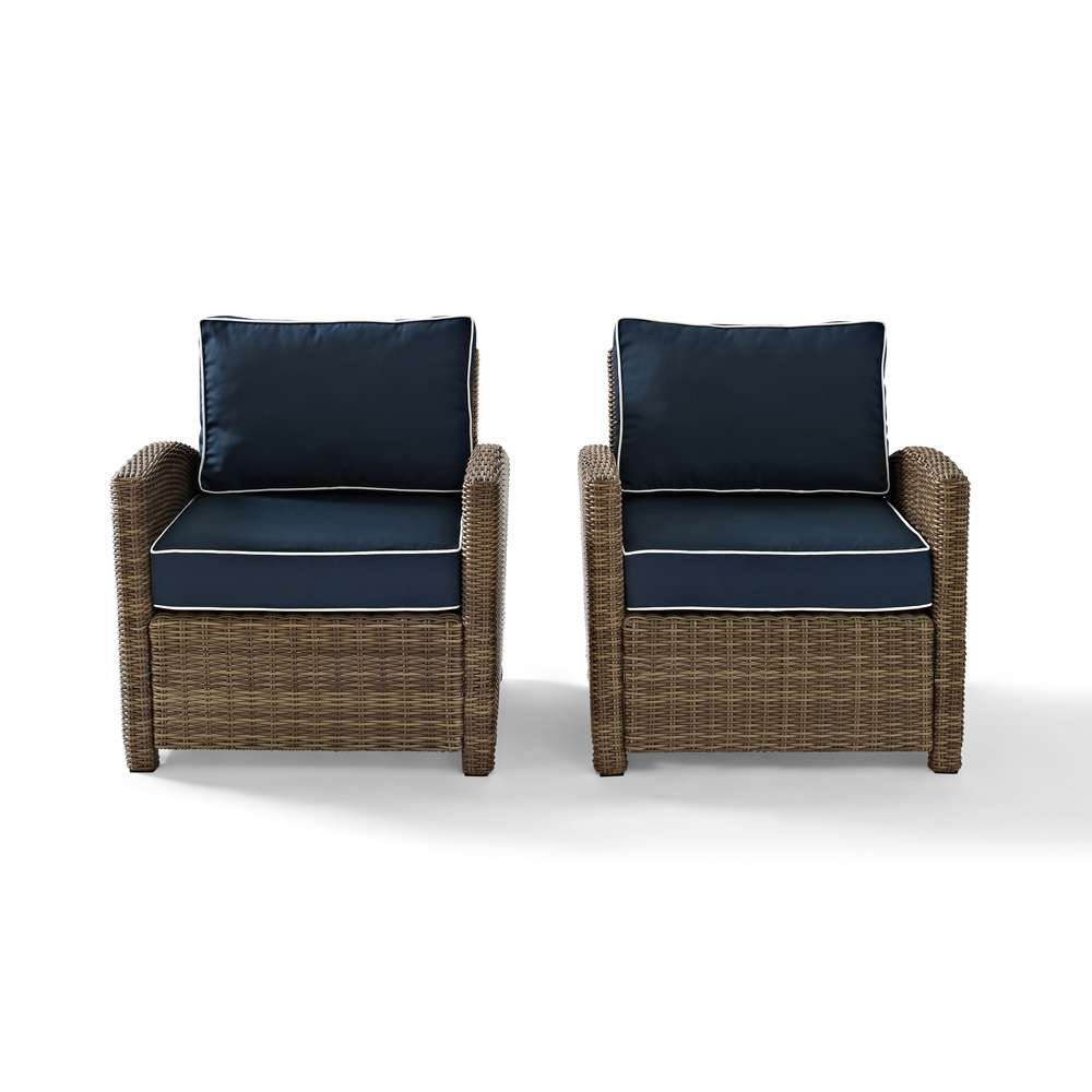 Crosley Furniture - Bradenton 2 Piece Outdoor Wicker Seating Set with Navy Cushions - Two Arm Chairs - KO70026WB-NV veiw 2