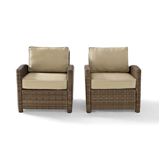 Crosley Furniture - Bradenton 2 Piece Outdoor Wicker Seating Set with Sand Cushions - Two Arm Chairs - KO70026WB-SA veiw 2