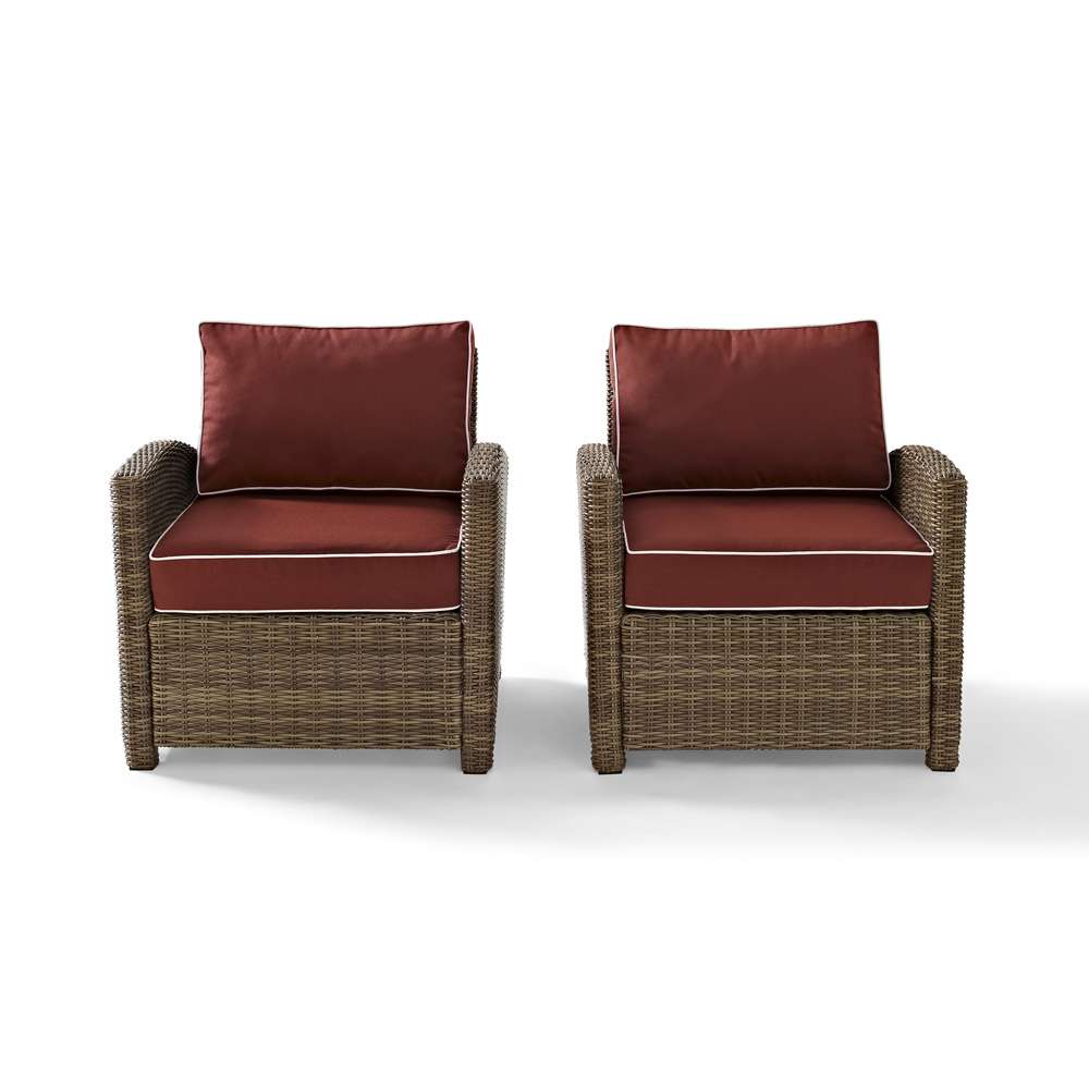 Crosley Furniture - Bradenton 2 Piece Outdoor Wicker Seating Set with Sangria Cushions - Two Arm Chairs - KO70026WB-SG veiw 2