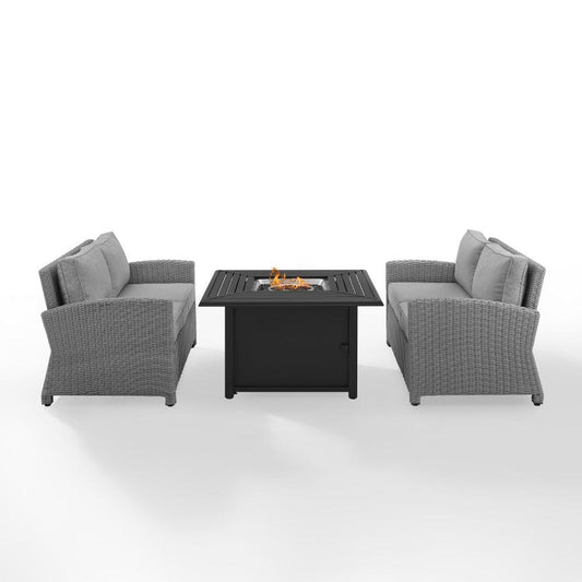 Crosley Furniture - Bradenton 3 Piece Wicker Loveseat Set With Fire Table Gray/Gray - Dante Fire Table & 2 Loveseats - KO70170GY-GY_CLOSEOUT veiw 2