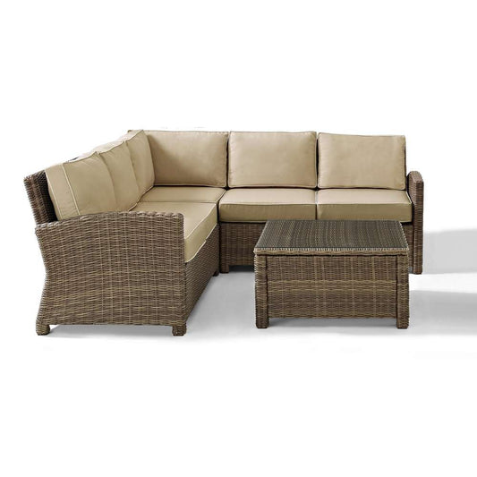 Crosley Furniture - Bradenton 4-Piece Outdoor Wicker Seating Set with Sand Cushions - Right Corner Loveseat, Left Corner Loveseat, Corner Chair, Sectional Glass Top Coffee Table - KO70019WB-SA veiw 2