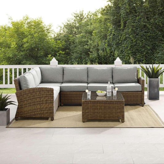 Crosley Furniture - Bradenton 5Pc Outdoor Wicker Sectional Set Gray-Weathered Brown - Left Loveseat, Right Loveseat, Center Chair, Corner Chair and Coffee Table - KO70020WB-GY veiw 2