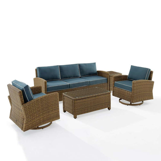 Crosley Furniture - Bradenton 5Pc Swivel Rocker And Sofa Set Navy/Weathered Brown - Sofa, Coffee Table, Side Table, & 2 Swivel Rockers - KO70425WB-NV view 2