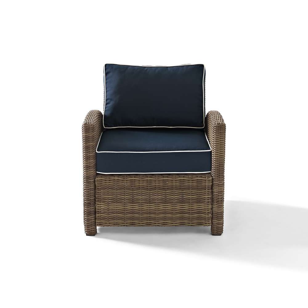 Crosley Furniture - Bradenton Outdoor Wicker Arm Chair with Navy Cushions - KO70023WB-NV veiw 2