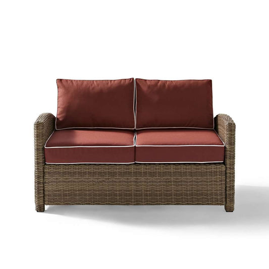 Crosley Furniture - Bradenton Outdoor Wicker Loveseat with Sangria Cushions - KO70022WB-SG veiw 2
