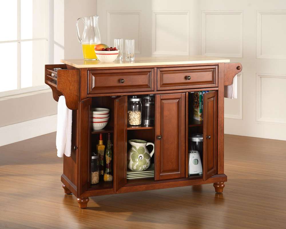 Crosley Furniture - Cambridge Natural Wood Top Kitchen Island in Classic Cherry Finish - KF30001DCH veiw 4