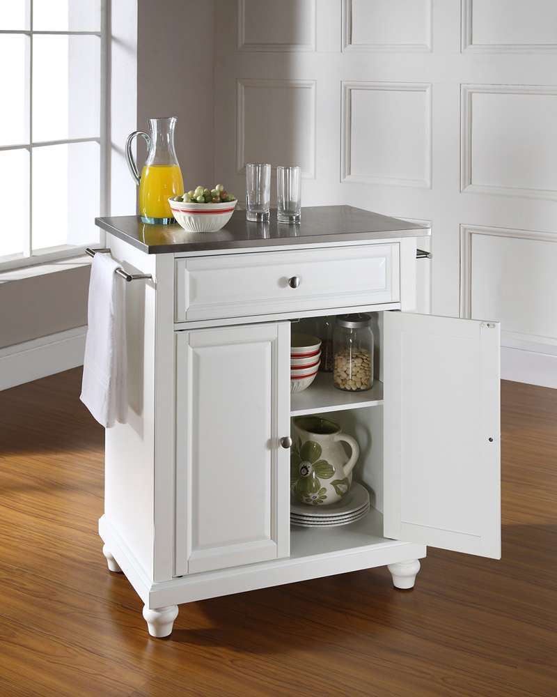 Crosley Furniture - Cambridge Stainless Steel Top Portable Kitchen Island in White Finish - KF30022DWH veiw 3
