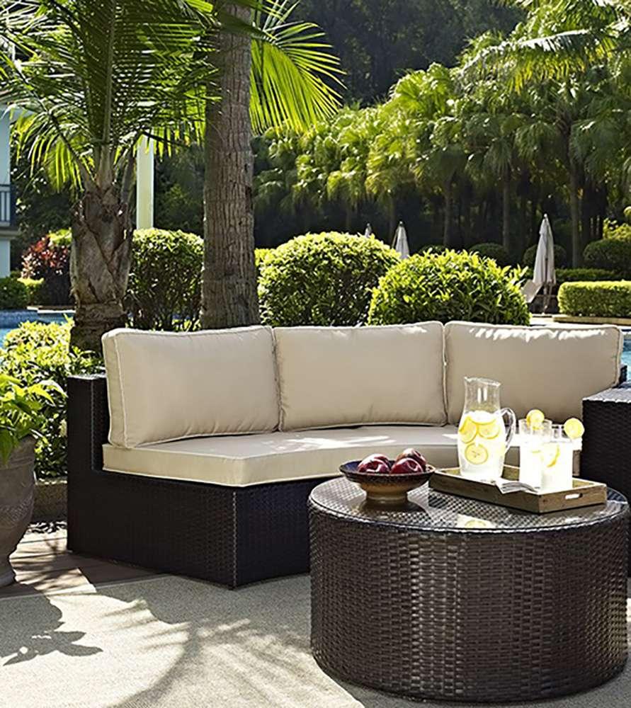 Crosley Furniture - Catalina 2 Piece Outdoor Wicker Seating Set with Sand Cushions - Round Sectional Sofa with Round Glass Top Coffee Table - KO70034BR_CLOSEOUT veiw 5