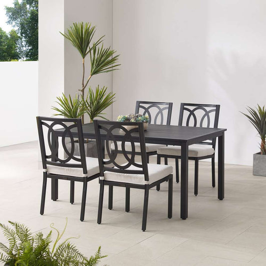 Crosley Furniture - Chambers 5Pc Outdoor Dining Set Creme/Matte Black - Table & 4 Chairs - KO60054MB-CR view 2