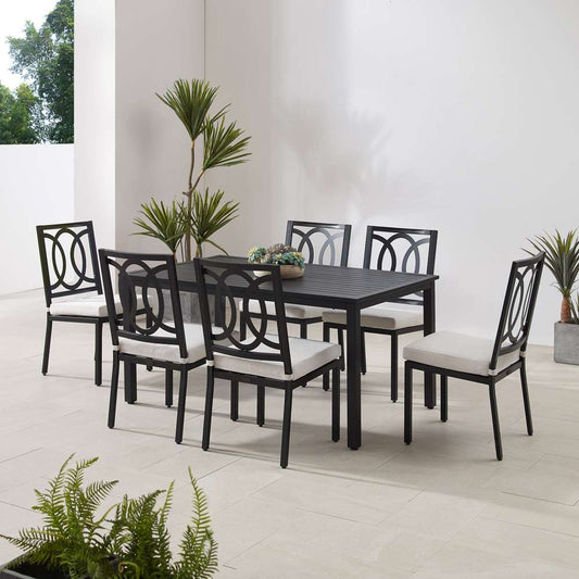 Crosley Furniture - Chambers 7Pc Outdoor Dining Set Creme/Matte Black - Table & 6 Chairs - KO60055MB-CR_CLOSEOUT veiw 2