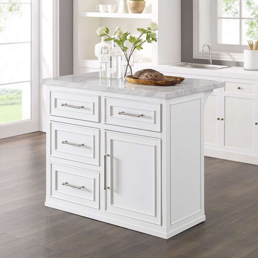 Crosley Furniture - Cutler Faux Marble Top Kitchen Island White/White Marble - KF30094WM-WH veiw 2