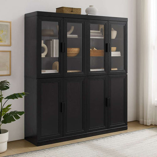 Crosley Furniture - Essen 2Pc Pantry Storage Cabinet W/Glass Door Hutch Set Black - 2 Pantries - KF33066BK veiw 2