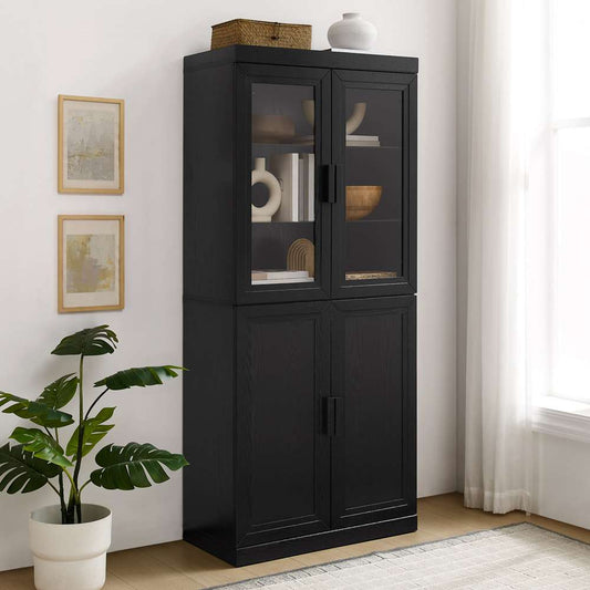 Crosley Furniture - Essen Pantry Storage Cabinet With Glass Door Hutch Black - KF33063BK veiw 2