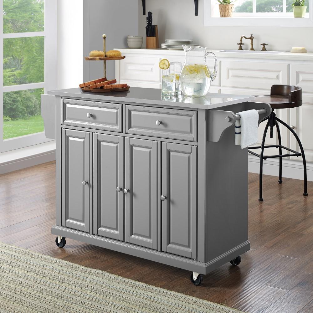 Crosley Furniture - Full Size Stainless Steel Top Kitchen Cart Gray/Stainless Steel - KF30002EGY veiw 8