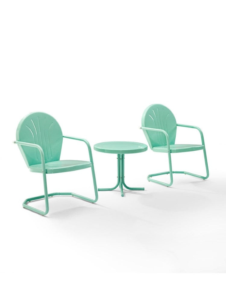 Crosley Furniture - Griffith 3 Piece Metal Outdoor Conversation Seating Set - Two Chairs in Aqua Finish With Side Table in Aqua - KO10004AQ veiw 1