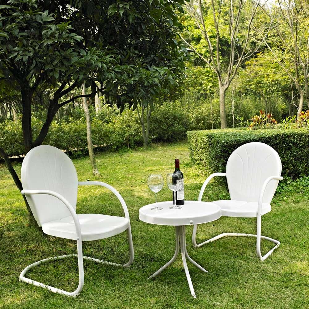 Crosley Furniture - Griffith 3 Piece Metal Outdoor Conversation Seating Set - Two Chairs in White Finish with Side Table in White Finish - KO10004WH veiw 1