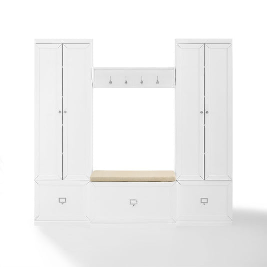 Crosley Furniture - Harper 4 Piece Entryway Set White - Bench, Shelf, & 2 Pantry Closets - KF31015WH veiw 2