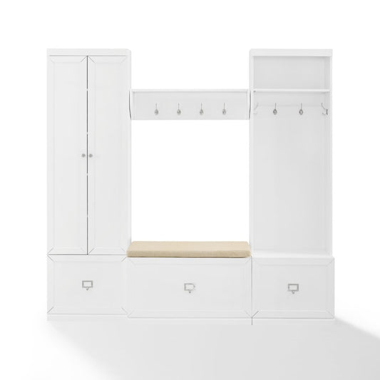 Crosley Furniture - Harper 4 Piece Entryway Set White - Bench, Shelf, Hall Tree, & Pantry Closet - KF31016WH veiw 2