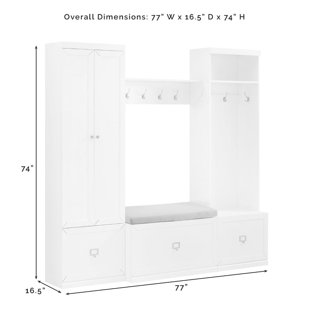 Crosley Furniture - Harper 4 Piece Entryway Set White - Bench, Shelf, Hall Tree, & Pantry Closet - KF31016WH veiw 11