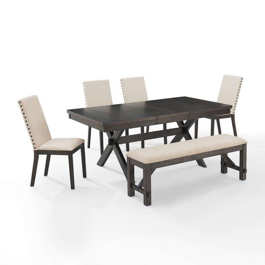 Crosley Furniture - Hayden 6Pc Dining Set Slate/Cream - Table, Bench, & 4 Upholstered Chairs - KF13075SL veiw 2