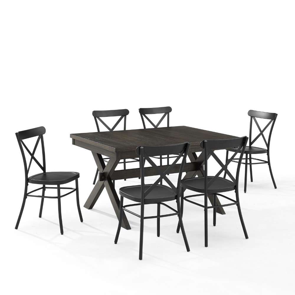 Crosley Furniture - Hayden 7Pc Dining Set W-Camille Chairs Matte Black- Slate - Table and 6 Chairs - KF20011SL-MB veiw 9