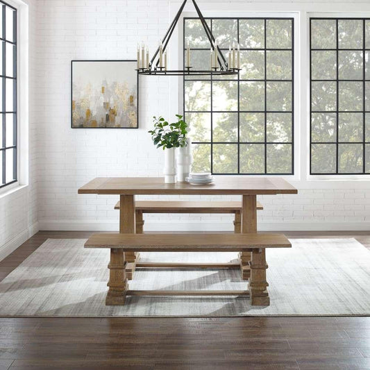Crosley Furniture - Joanna 3Pc Dining Set Rustic Brown - Table and 2 Benches - KF20019RB veiw 2