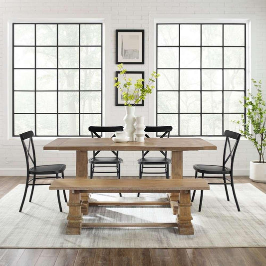 Crosley Furniture - Joanna 6Pc Dining Set W-Camille Chairs Matte Black-Rustic Brown - Table, Bench, and 4 Chairs - KF20023RB-MB veiw 2