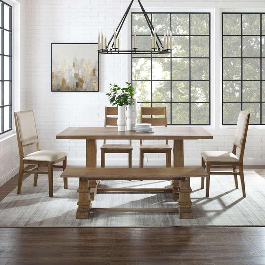 Crosley Furniture - Joanna 6Pc Dining Set Rustic Brown - Table, Bench, 2 Ladder Back Chairs, and 2 Upholstered Chairs - KF20022RB veiw 2