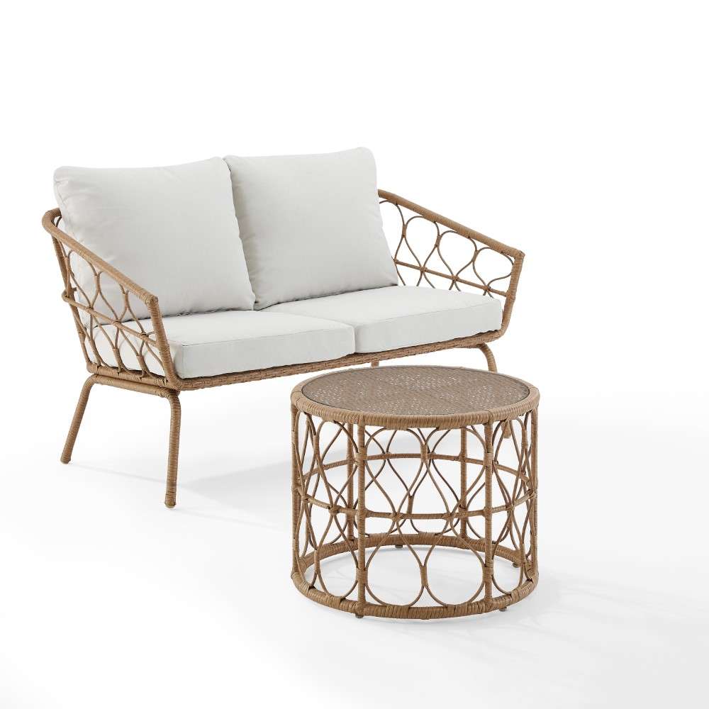 Crosley Furniture - Juniper 2Pc Outdoor Wicker Conversation Set Creme/Natural - Loveseat & Coffee Table - CO7371NA-CR_CLOSEOUT veiw 1