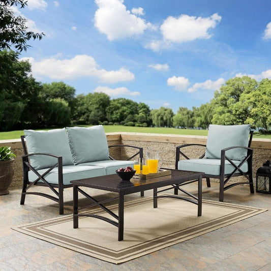 Crosley Furniture - Kaplan 3 Pc Outdoor Seating Set With Mist Cushion - Loveseat, Chair , Coffee Table - KO60014BZ-MI veiw 2