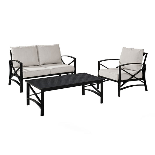 Crosley Furniture - Kaplan 3 Pc Outdoor Seating Set With Oatmeal Cushion - Loveseat, Chair , Coffee Table - KO60014BZ-OL veiw 2