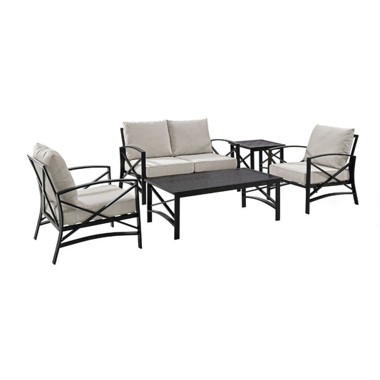 Crosley Furniture - Kaplan 5 Pc Outdoor Seating Set With Oatmeal Cushion - Loveseat, Two Chairs, Coffee Table, Side Table - KO60015BZ-OL veiw 2