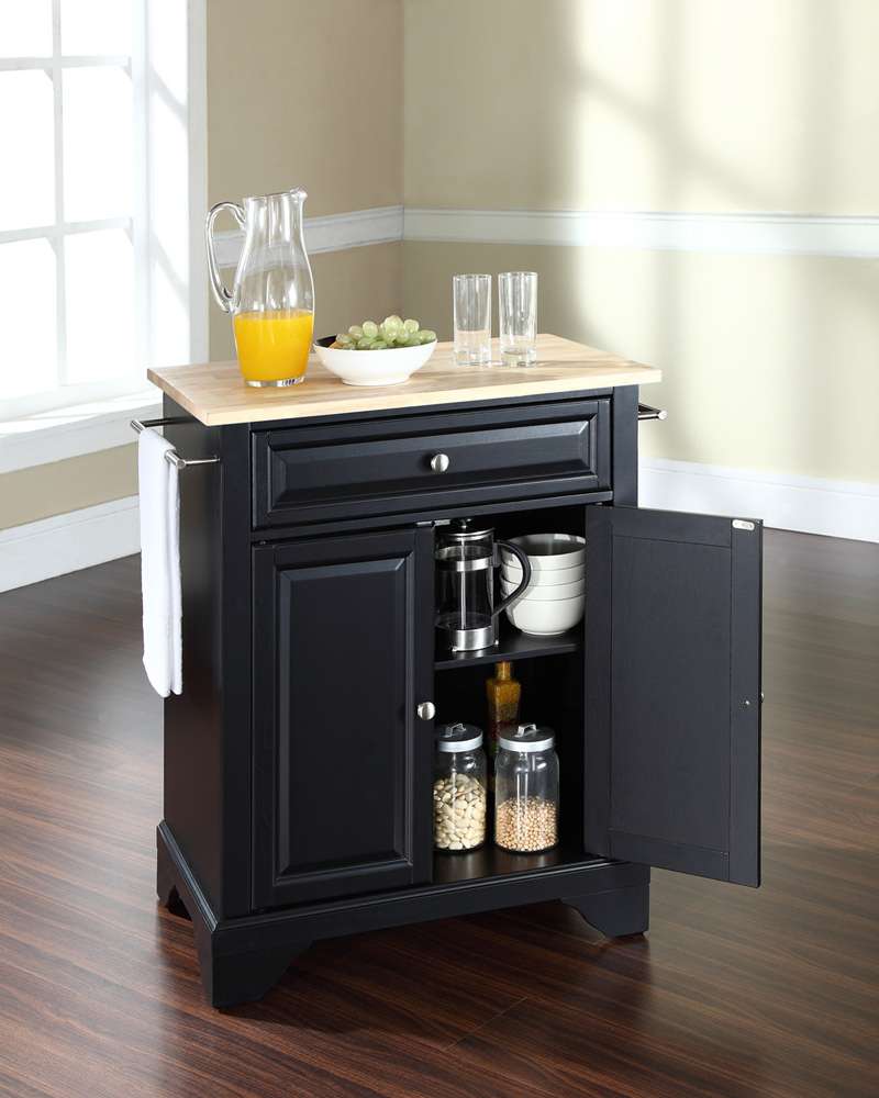Crosley Furniture - LaFayette Natural Wood Top Portable Kitchen Island in Black Finish - KF30021BBK veiw 3