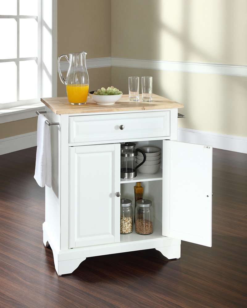 Crosley Furniture - LaFayette Natural Wood Top Portable Kitchen Island in White Finish - KF30021BWH veiw 3