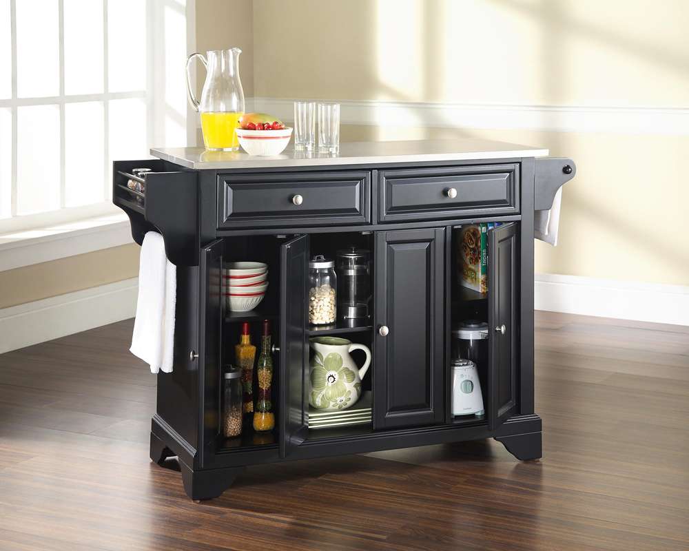Crosley Furniture - LaFayette Stainless Steel Top Kitchen Island in Black Finish - KF30002BBK veiw 4