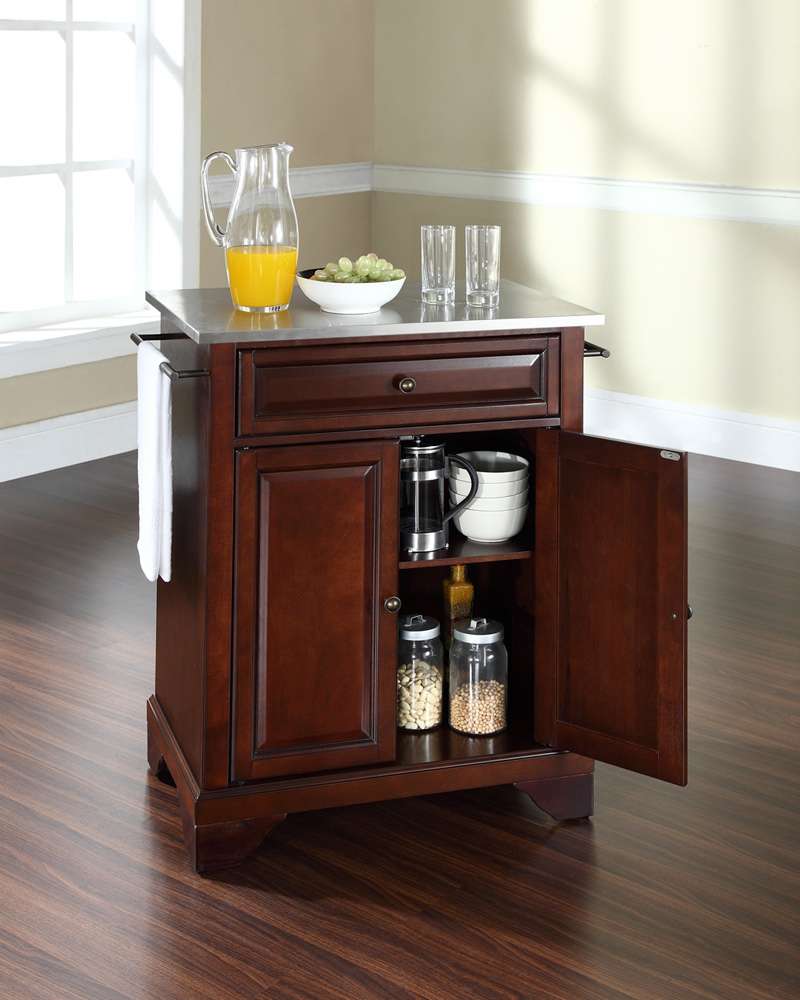 Crosley Furniture - LaFayette Stainless Steel Top Portable Kitchen Island in Vintage Mahogany Finish - KF30022BMA veiw 3