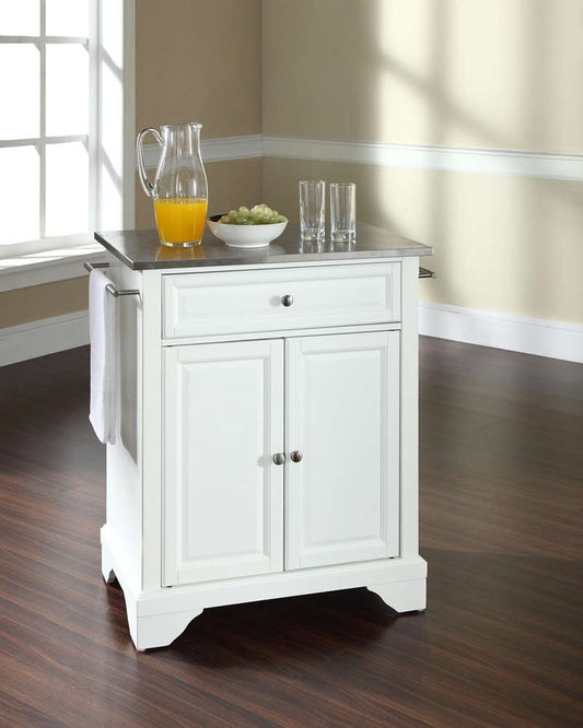 Crosley Furniture - LaFayette Stainless Steel Top Portable Kitchen Island in White Finish - KF30022BWH veiw 2