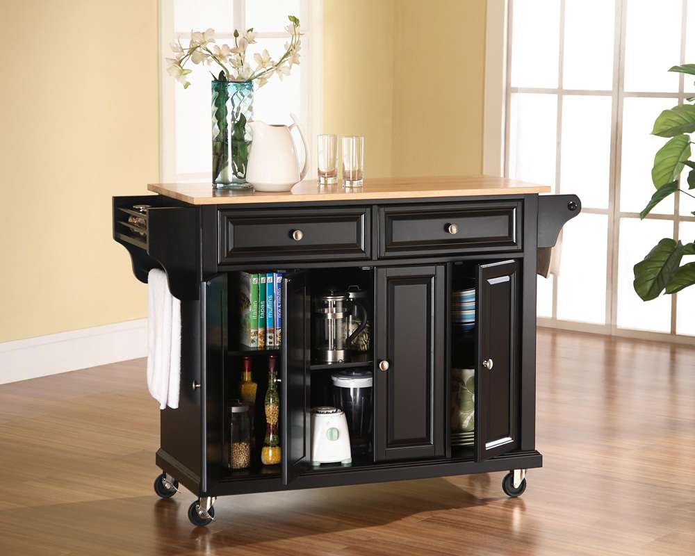 Crosley Furniture - Natural Wood Top Kitchen Cart/Island in Black Finish - KF30001EBK veiw 4