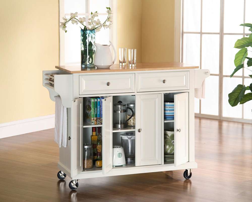 Crosley Furniture - Natural Wood Top Kitchen Cart/Island in White Finish - KF30001EWH view 4