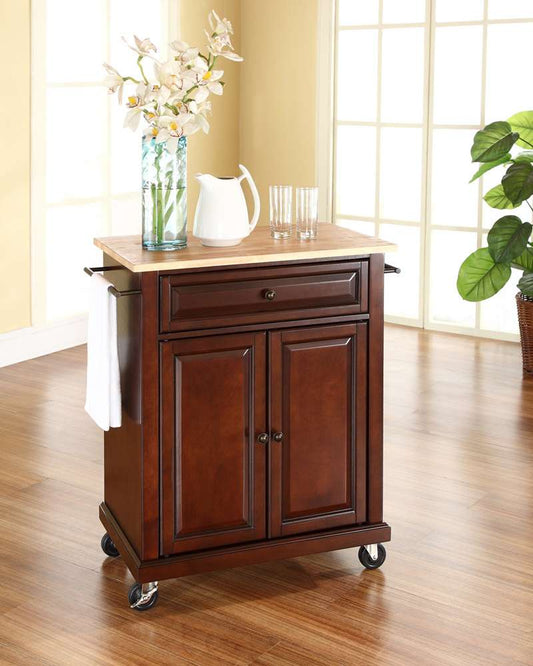 Crosley Furniture - Natural Wood Top Portable Kitchen Cart/Island in Vintage Mahogany Finish - KF30021EMA view 2