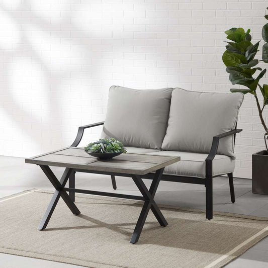 Crosley Furniture - Otto 2Pc Outdoor Loveseat Patio Furniture Set Gray/Matte Black - Loveseat & Coffee Table - CO6294MB-GY veiw 2