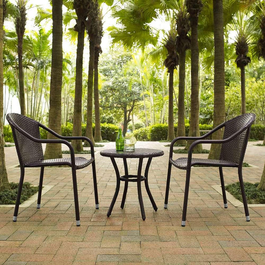 Crosley Furniture - Palm Harbor 3 Piece Outdoor Wicker Caf? Seating Set in Brown - 2 Stacking Chairs and Round Side Table - KO70060BR_CLOSEOUT veiw 2