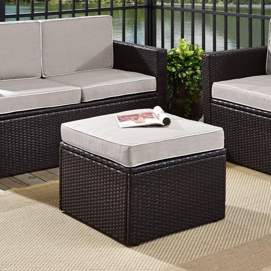 Crosley Furniture - Palm Harbor Outdoor Wicker Ottoman in Brown With Gray Cushions - KO70091BR-GY_CLOSEOUT veiw 2