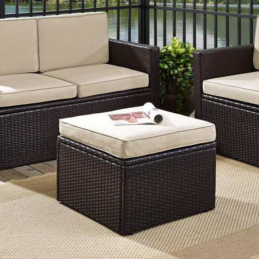 Crosley Furniture - Palm Harbor Outdoor Wicker Ottoman in Brown With Sand Cushions - KO70091BR-SA_CLOSEOUT veiw 2