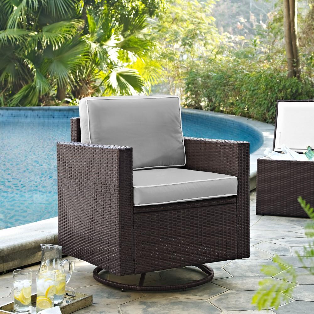 Crosley Furniture - Palm Harbor Outdoor Wicker Swivel Rocker Chair With Gray Cushions - KO70094BR-GY veiw 1