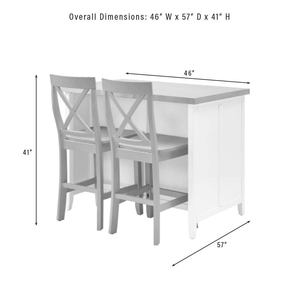 Crosley Furniture Silvia Stainless Steel Top Kitchen Island W/X-Back Stools White/Gray - Kitchen Island & 2 Stools - KF30083WH-GY veiw 13