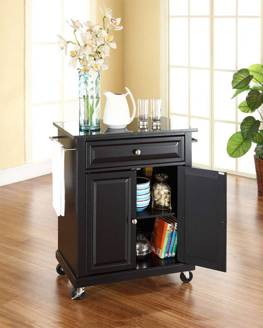Crosley Furniture - Solid Black Granite Top Portable Kitchen Cart/Island in Black Finish - KF30024EBK veiw 2